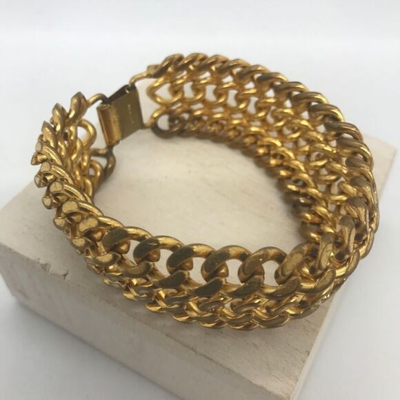 Chunky Gold Chain Statement Bracelet Vintage 1960s Jewelry - Picture 6 of 16